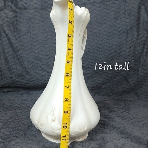 Vintage 1969 Signed Frances Coker 12” White Ceramic Pitcher Rococo Art Pottery - Picture 13 of 15